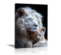 QUSAAOU DéCoration Murale BohèMe Jeune lion blanc portrait rapproché posture câline Peinture Art DéCo Sur Le ThèMe Animalier Pour Chambre Salon Couloir DéCoration Murale(Blanc)-80x120cm1 Sans cadre