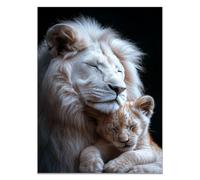 QUSAAOU DéCoration Murale BohèMe Jeune lion blanc portrait rapproché posture câline Peinture Art DéCo Sur Le ThèMe Animalier Pour Chambre Salon Couloir DéCoration Murale(Blanc)-40x60cm1 Sans cadre