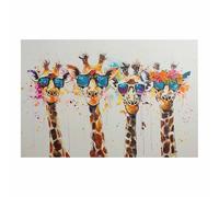 QUSAAOU DéCoration Murale BohèMe Quatre girafes avec lunettes soleil Peinture Art DéCo Sur Le ThèMe Animalier Pour Chambre Salon Couloir DéCoration Murale(Orange)-80x120cm1 Sans cadre