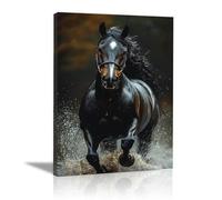 QUSAAOU DéCoration Murale Cheval noir galopant milieu éclaboussures aquatiques Animaliers Art Mural Minimaliste Affiches ImpriméEs Sur Toile Pour DéCoration De La Maison/Salle De Bain-60x90cmEncadrée