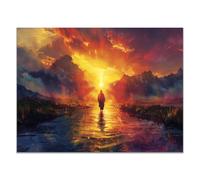 QUSAAOU Décoration murale Christ arpente ruisseau montagne réfléchissant Histoire chrétienne Bible chrétienne-Œuvre d'art pour salon,chambre à coucher,église,salle de prière -80x120cm Sans cadre