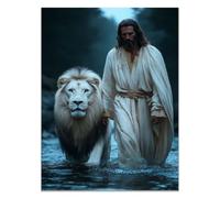 QUSAAOU Decoration Murale Christ traversant sa Passion Jésus Tableau Decoration,Impression sur Christianisme Moderne pour Salon Chambre Bureau Salle(bleu)-50x70cm Sans cadre