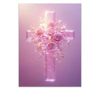 QUSAAOU Decoration Murale Croix teinte pastel délicate Jésus Tableau Decoration,Impression sur Christianisme Moderne pour Salon Chambre Bureau Salle(rose pastel)-80x120cm Sans cadre
