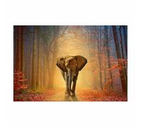 QUSAAOU DéCoration Murale EsthéTique Éléphant dans forêt automne feuilles Murales ColoréEs Sur ThèMe Des Animaux Pour Maison Bureau DéCoration Style Naturel Pour Salon(Marron)-80x120cm1 Sans cadre