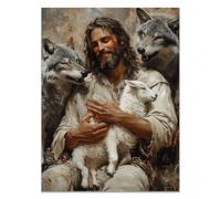 QUSAAOU Decoration Murale Jésus chemine sous l'eau Jésus Tableau Decoration,Impression sur Christianisme Moderne pour Salon Chambre Bureau Salle(marron)-80x120cm Sans cadre