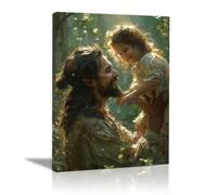 QUSAAOU Décoration murale Jésus menant troupeau moutons Histoire chrétienne Bible chrétienne-Œuvre d'art pour salon,chambre à coucher,église,salle de prière(vert menthe)-70x100cm Encadrée
