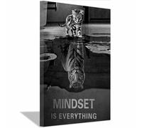 QUSAAOU DéCoration Murale Mindset est tout chat & tigre reflet Animaliers Art Mural Minimaliste Affiches ImpriméEs Sur Toile Pour DéCoration De La Maison/Salle De Bain(Noir-blanc)-20x30cm1 Encadrée