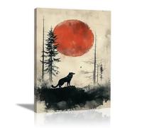 QUSAAOU DéCoration Murale Minimaliste lune rouge loup environnement forestier brumeux Pour Toutes Les PièCes Convient à Une Utilisation IntéRieure Et ExtéRieure(Rouge)-60x90cm1 Encadrée