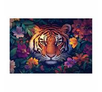 QUSAAOU DéCoration Murale Minimaliste Tigre dans jungle fleurie vibrante Pour Toutes Les PièCes Convient à Une Utilisation IntéRieure Et ExtéRieure(Marron)-30x45cm1 Sans cadre