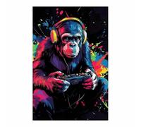 QUSAAOU DéCoration Murale Pour La Maison Chimpanzé gamer casque manette DéCoration IntéRieure Rustique Moderne Affiches AnimalièRes Toile Salon Couloir Bureau(Noir)-20x30cm1 Sans cadre