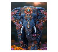 QUSAAOU DéCoration Murale Pour La Maison Éléphant bleu perlé orné pierres précieuses fleurs DéCoration IntéRieure Rustique Moderne Affiches AnimalièRes Toile Salon Couloir Bureau -40x60cm1 Sans cadre