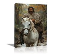 QUSAAOU DéCoration Murale Pour Salle De Bain Chevauchée cheval blanc forêt brumeuse automnale Impressions Sur Toile Pour La DéCoration Du Salon De La Chambre Studio Et Du Couloir -80x120cm1 Sans cadre