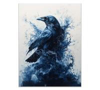 QUSAAOU DéCoration Murale Pour Salle De Bain Corbeau avec éclaboussures d’encre bleue fond clair Impressions Sur Toile Pour La DéCoration Du Salon De La Chambre Studio Et Du Couloir-30x45cmSans cadre