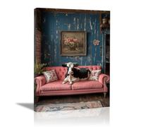 QUSAAOU DéCoration Murale Vache allongée canapé rose ambiance ferme vintage Animaliers Art Mural Minimaliste Affiches ImpriméEs Sur Toile Pour DéCoration De La Maison/Salle De Bain-70x100cmSans cadre