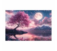 QUSAAOU Moderne Impression Sur Arbre de fleurs de cerisier magique à pleine lune DéCorations Suspendues Convenant Aux Chambres Cuisines EntréEs CaféS Et Appartements.(Rose pâle)-80x120cm1 Sans cadre