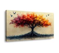 QUSAAOU Moderne Impression Sur Arbre de Vie automne impression oiseaux volants nature DéCorations Suspendues Convenant Aux Chambres Cuisines EntréEs CaféS Et Appartements.(Orange)-50x100cm1 Encadrée