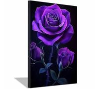 QUSAAOU Moderne Impression Sur Bouquet de roses violettes dramatique sur fond noir DéCorations Suspendues Convenant Aux Chambres Cuisines EntréEs CaféS Et Appartements.(Violet)-20x30cm1 Encadrée