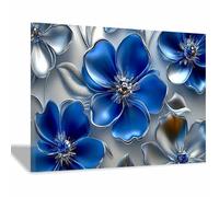 QUSAAOU Moderne Impression Sur Fleurs bleues cristallines avec accents argentés DéCorations Suspendues Convenant Aux Chambres Cuisines EntréEs CaféS Et Appartements.(Bleu roi)-30x45cm1 Encadrée