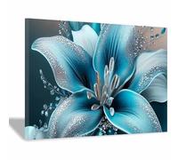 QUSAAOU Moderne Impression Sur Lys bleu canard étincelante avec paillettes argentées DéCorations Suspendues Convenant Aux Chambres Cuisines EntréEs CaféS Et Appartements.-30x45cm1 Encadrée