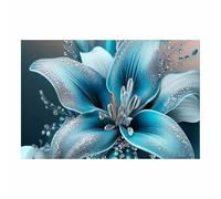 QUSAAOU Moderne Impression Sur Lys bleu canard étincelante avec paillettes argentées DéCorations Suspendues Convenant Aux Chambres Cuisines EntréEs CaféS Et Appartements.-70x100cm1 Sans cadre