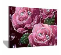 QUSAAOU Moderne Impression Sur Roses roses glamour avec accents de cristal et paillettes DéCorations Suspendues Convenant Aux Chambres Cuisines EntréEs CaféS Et Appartements.-20x30cm1 Encadrée