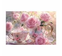 QUSAAOU Moderne Impression Sur Roses roses vintage et tasse à thé shabby chic DéCorations Suspendues Convenant Aux Chambres Cuisines EntréEs CaféS Et Appartements.(Rose lotus)-30x45cm1 Sans cadre