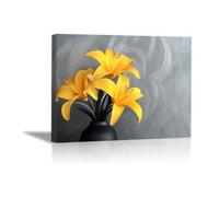 QUSAAOU Moderne Impression Sur Trois fleurs jaunes vase sombre mat DéCorations Suspendues Convenant Aux Chambres Cuisines EntréEs CaféS Et Appartements.(jaune moutarde)-20x30cm Encadrée
