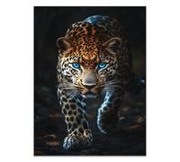QUSAAOU Murale EsthéTique Léopard sauvage yeux bleus portrait forêt sombre Murales ColoréEs Sur ThèMe Des Animaux Pour Maison Bureau DéCoration Style Naturel Pour Salon(Marron)-20x30cm Sans cadre
