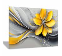 QUSAAOU Nature Paysage Impression Sur Abstrait floral jaune moderne avec design tourbillonnant LdéAl Pour Le Salon, Le Couloir D'Un Studio, Une Exposition D'Art, Ou Cadeau (Jaune)-30x45cm1 Encadrée