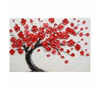 QUSAAOU Nature Paysage Impression Sur Arbre de vie floral rouge texturé impasto LdéAl Pour Le Salon, Le Couloir D'Un Studio, Une Exposition D'Art, Ou Cadeau D'Anniversaire.(Rouge)-30x45cm1 Sans cadre