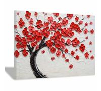 QUSAAOU Nature Paysage Impression Sur Arbre de vie floral rouge texturé impasto LdéAl Pour Le Salon, Le Couloir D'Un Studio, Une Exposition D'Art, Ou Cadeau D'Anniversaire.(Rouge)-30x45cm1 Encadrée