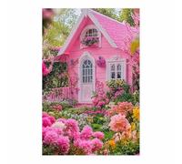 QUSAAOU Nature Paysage Impression Sur Charmant cottage rose avec jardin floral LdéAl Pour Le Salon, Le Couloir D'Un Studio, Une Exposition D'Art, Ou Cadeau D'Anniversaire.(Rose)-30x45cm1 Sans cadre
