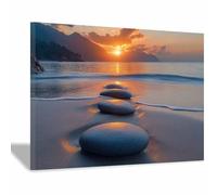 QUSAAOU Nature Paysage Impression Sur Chemin de pierres de plage côtier au coucher de soleil paysage LdéAl Pour Le Salon, Le Couloir D'Un Studio, Une Exposition D'Art, Ou Cadeau -20x30cm1 Encadrée