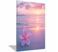 QUSAAOU Nature Paysage Impression Sur Coucher de soleil de plage aux fleurs de frangipanier tropicales Pour DéCorer Chambres Cuisines Salles De Bains EntréEs CaféS Et Appartements-60x90cm1 Encadrée