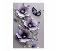 QUSAAOU Nature Paysage Impression Sur Fleurs violettes avec papillon et perle LdéAl Pour Le Salon, Le Couloir D'Un Studio, Une Exposition D'Art, Ou Cadeau (Violet pâle)-60x90cm1 Sans cadre