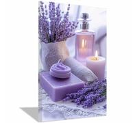 QUSAAOU Nature Paysage Impression Sur Nature morte relaxante de spa à la lavande LdéAl Pour Le Salon, Le Couloir D'Un Studio, Une Exposition D'Art, Ou Cadeau (Violet pâle)-20x30cm1 Encadrée