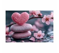 QUSAAOU Nature Paysage Impression Sur Pile de pierres en cœur romantique avec fleurs de cerisier LdéAl Pour Le Salon, Le Couloir D'Un Studio, Une Exposition D'Art, Ou Cadeau (Rose)-20x30cm1 Sans cadre