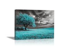 QUSAAOU Nature Paysage Impression Sur Toile Arbre turquoise champ gris sous ciel lunaire LdéAl Pour Le Salon Couloir D'Un Studio Une Exposition D'Art Ou Cadeau D'Anniversaire -20x30cmSans cadre