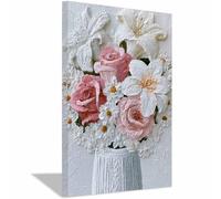 QUSAAOU Nature Paysage Impression Sur Toile Arrangement floral texturé en vase Pour DéCorer Chambres Cuisines Salles De Bains EntréEs CaféS Et Appartements(Rose)-70x100cm Encadrée