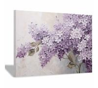 QUSAAOU Nature Paysage Impression Sur Toile Branche florale de lilas texturée impasto Pour DéCorer Chambres Cuisines Salles De Bains EntréEs CaféS Et Appartements(Violet pâle)-20x30cm1 Encadrée
