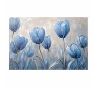 QUSAAOU Nature Paysage Impression Sur Toile Champ de tulipes bleues serein LdéAl Pour Le Salon, Le Couloir D'Un Studio, Une Exposition D'Art, Ou Cadeau D'Anniversaire.(Bleu)-40x60cm1 Sans cadre