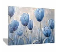 QUSAAOU Nature Paysage Impression Sur Toile Champ de tulipes bleues serein LdéAl Pour Le Salon, Le Couloir D'Un Studio, Une Exposition D'Art, Ou Cadeau D'Anniversaire.(Bleu)-40x60cm1 Encadrée