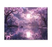 QUSAAOU Nature Paysage Impression Sur Toile Clairière lacustre cerisier clarté lunaire Pour DéCorer Chambres Cuisines Salles De Bains EntréEs CaféS Et Appartements(Violet)-80x120cm1 Sans cadre