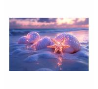 QUSAAOU Nature Paysage Impression Sur Toile Etoile lumineuse coquillage coucher soleil plage Pour DéCorer Chambres Cuisines Salles De Bains EntréEs CaféS Et Appartements(Lavande)-40x60cm1 Sans cadre