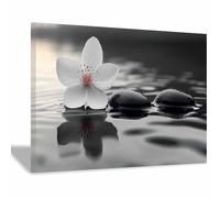 QUSAAOU Nature Paysage Impression Sur Toile Fleur blanche pierre noire eau reflet zen Pour DéCorer Chambres Cuisines Salles De Bains EntréEs CaféS Et Appartements(Blanc)-70x100cm1 Sans cadre