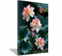 QUSAAOU Nature Paysage Impression Sur Toile Fleurs épanouies avec feuilles vertes Pour DéCorer Chambres Cuisines Salles De Bains EntréEs CaféS Et Appartements(Rose)-70x100cm Encadrée