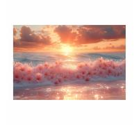 QUSAAOU Nature Paysage Impression Sur Toile Fleurs tropicales vague océan coucher soleil mer Pour DéCorer Chambres Cuisines Salles De Bains EntréEs CaféS Et Appartements(Rose rouge)-60x90cmSans cadre