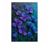 QUSAAOU Nature Paysage Impression Sur Toile Fleurs violettes texturées sur vert Pour DéCorer Chambres Cuisines Salles De Bains EntréEs CaféS Et Appartements(Violet)-50x70cm Sans cadre