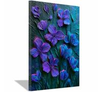 QUSAAOU Nature Paysage Impression Sur Toile Fleurs violettes texturées sur vert Pour DéCorer Chambres Cuisines Salles De Bains EntréEs CaféS Et Appartements(Violet)-70x100cm Encadrée