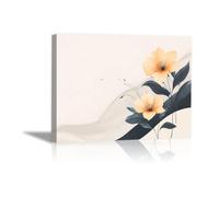 QUSAAOU Nature Paysage Impression Sur Toile Fond feuille jaune pâle courbe douce minimaliste Pour DéCorer Chambres Cuisines Salles De Bains EntréEs CaféS Et Appartements(beige)-60x90cm Encadrée